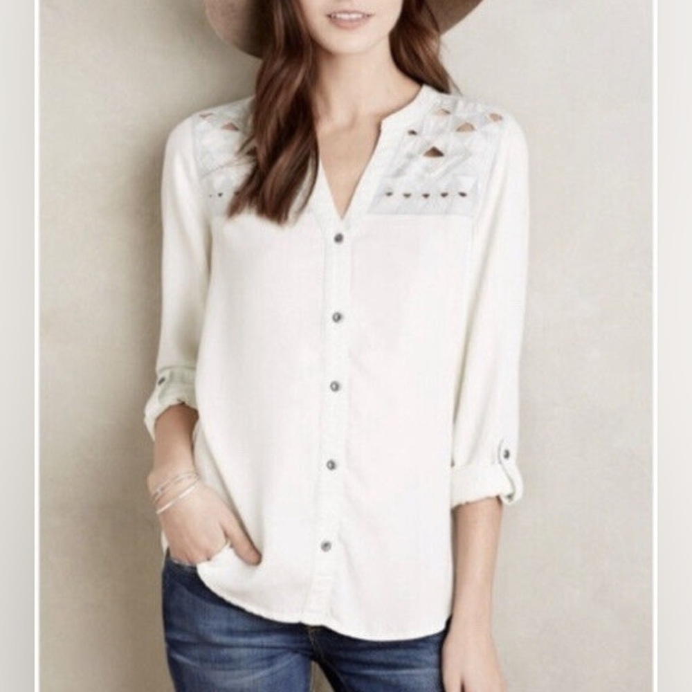 Anthropologie Holding Horses Ivory Cutout Embroidered Blouse